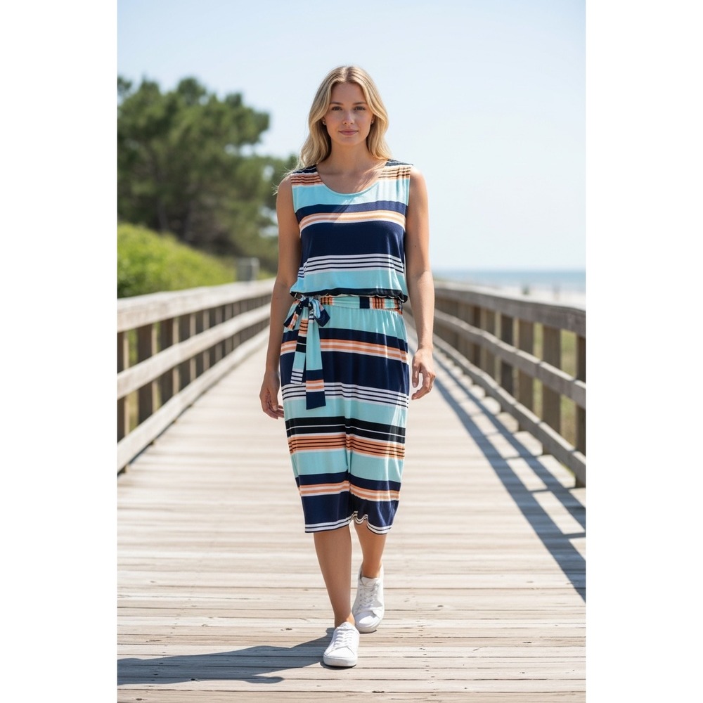 Laundry by Shelli Segal Striped Sleeveless Midi Dress Preppy Cutout  Preloved Lg